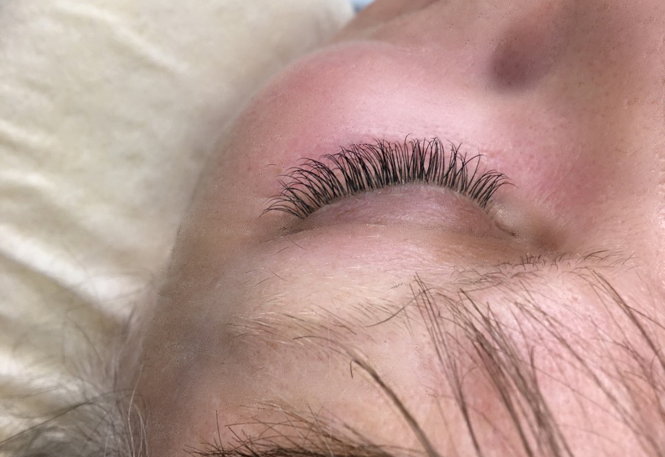 Right eye. Classic extensions. Closed eyelid view.